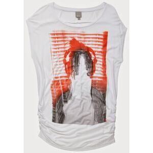 Bench Womens Small White Graphic Tee Ruched Activewear Round Neck Top